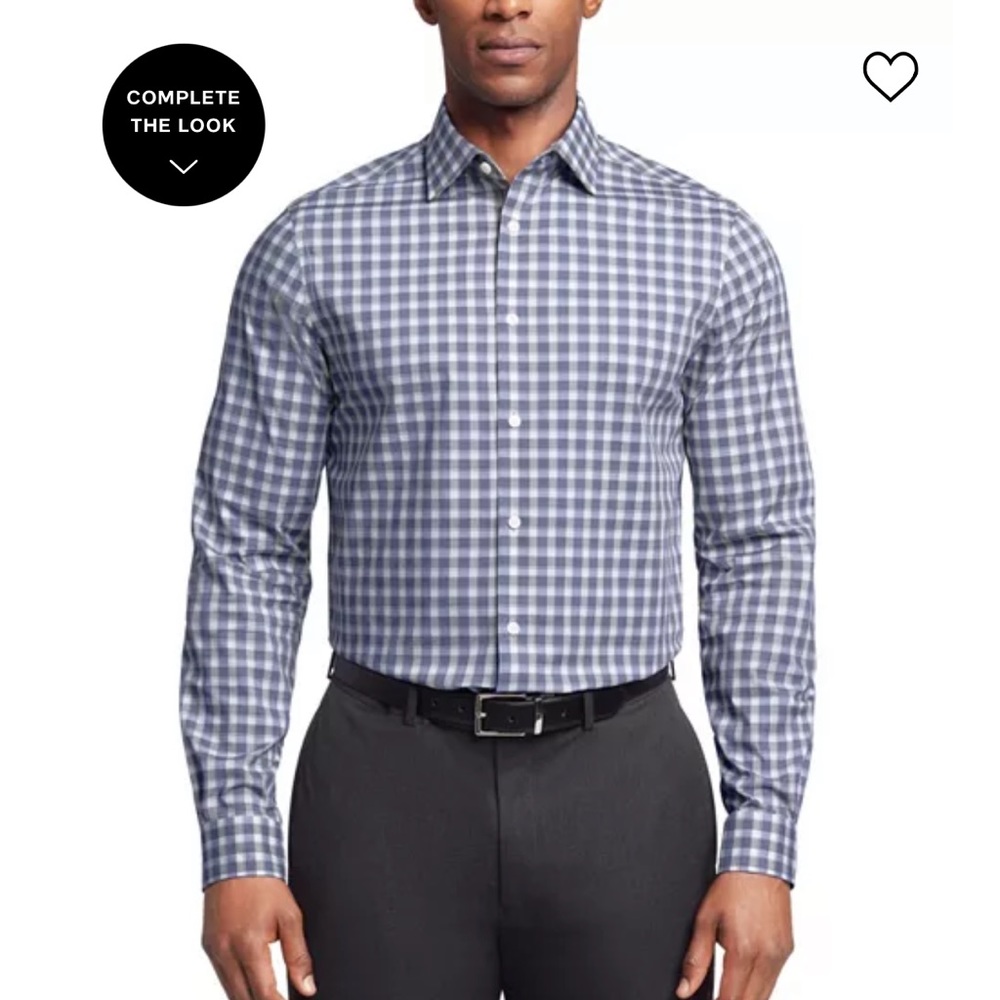 Michael Kor’s men’s blue/gray/white plaid long sleeve shirt slim fit 16 34/35